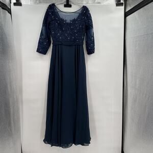 Women's JJ's House Lace Top Gown Navy Blue Evening Dress 10